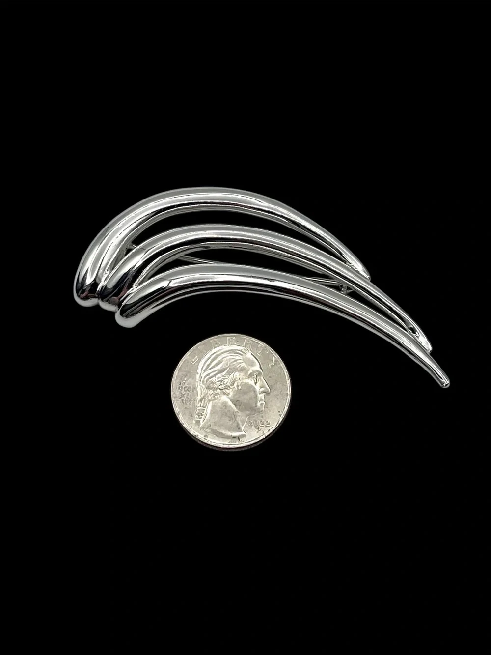Vintage Modernist Silver Tone Swoosh Triple Bar Wave Brooch Pin